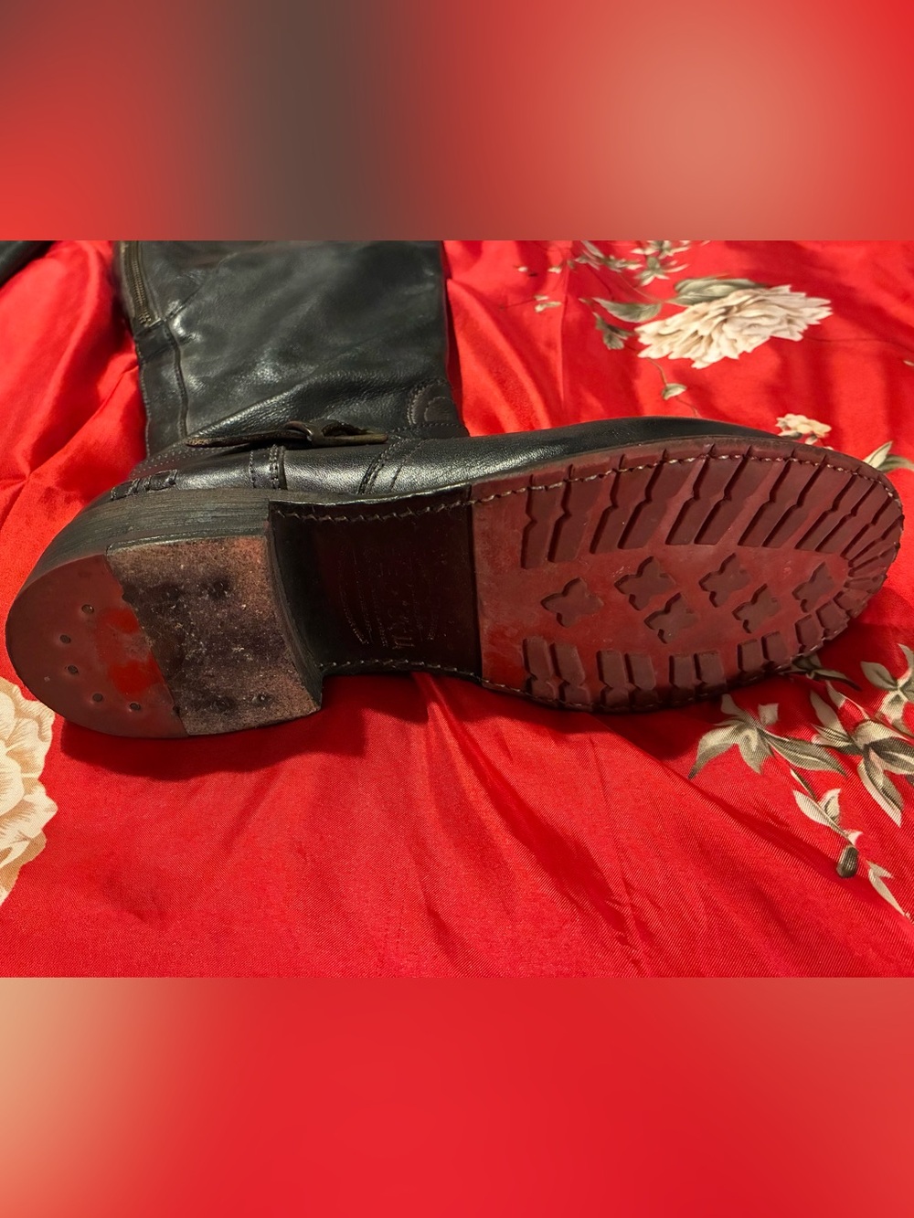 WIDE CALF**RARE** Genuine Leather Bed Stu Knee High Grunge Moto Boots - Picture 7 of 13